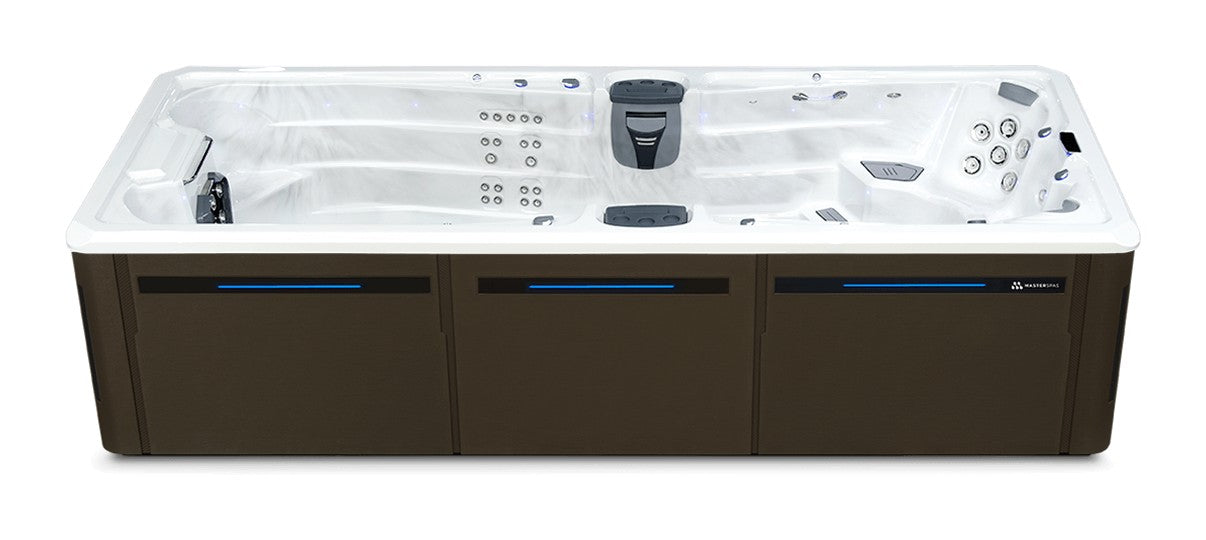 Challenger 19 D MAX swim spa - Sterling Silver shell with Walnut cabinet