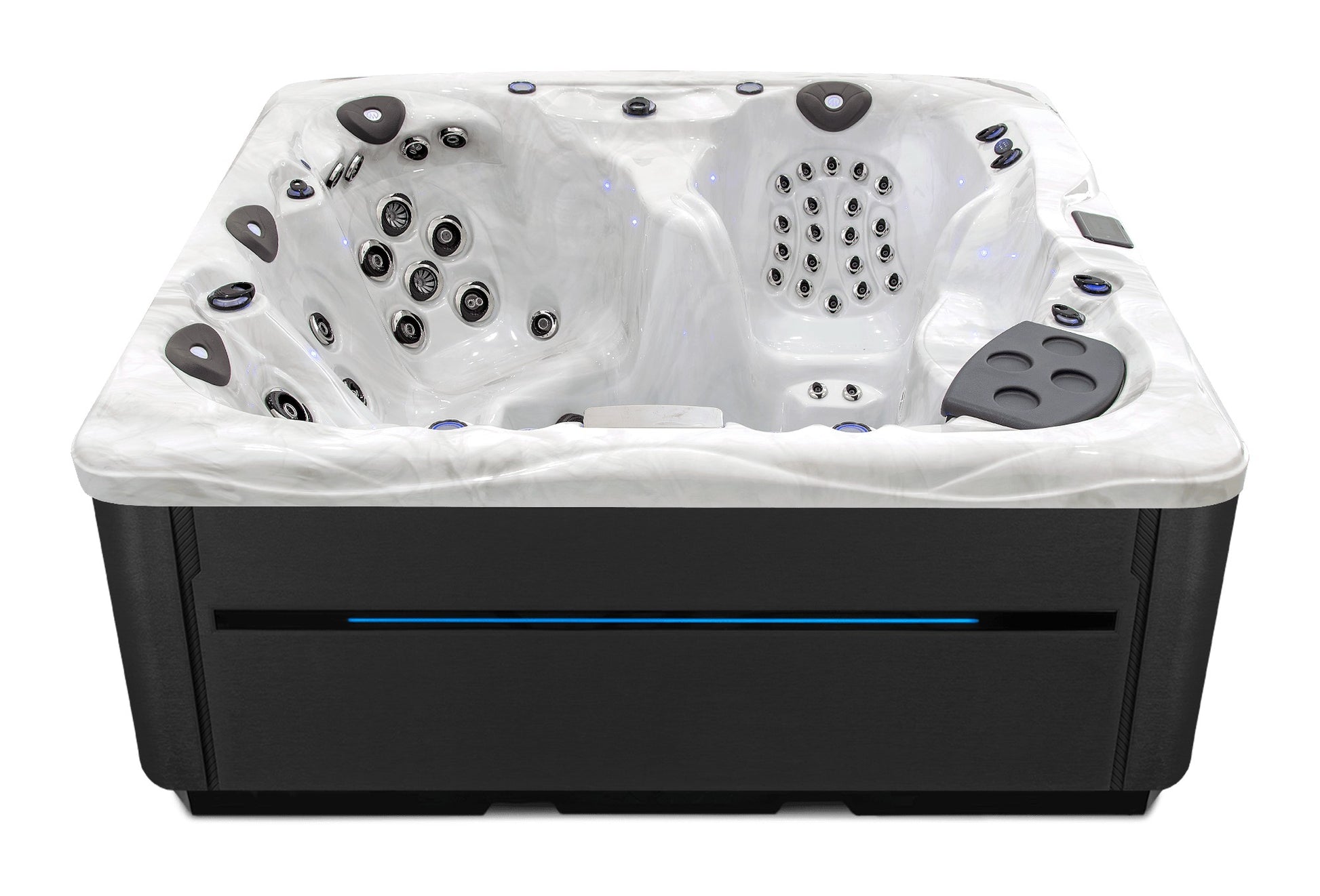 LSX 30 hot tub - Sterling Silver shell with Midnight cabinet