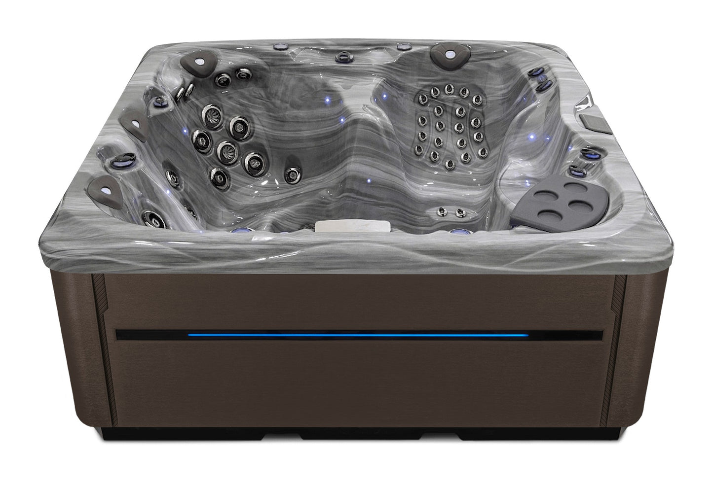 LSX 30 hot tub - Storm Cloud shell with Dark Walnut cabinet