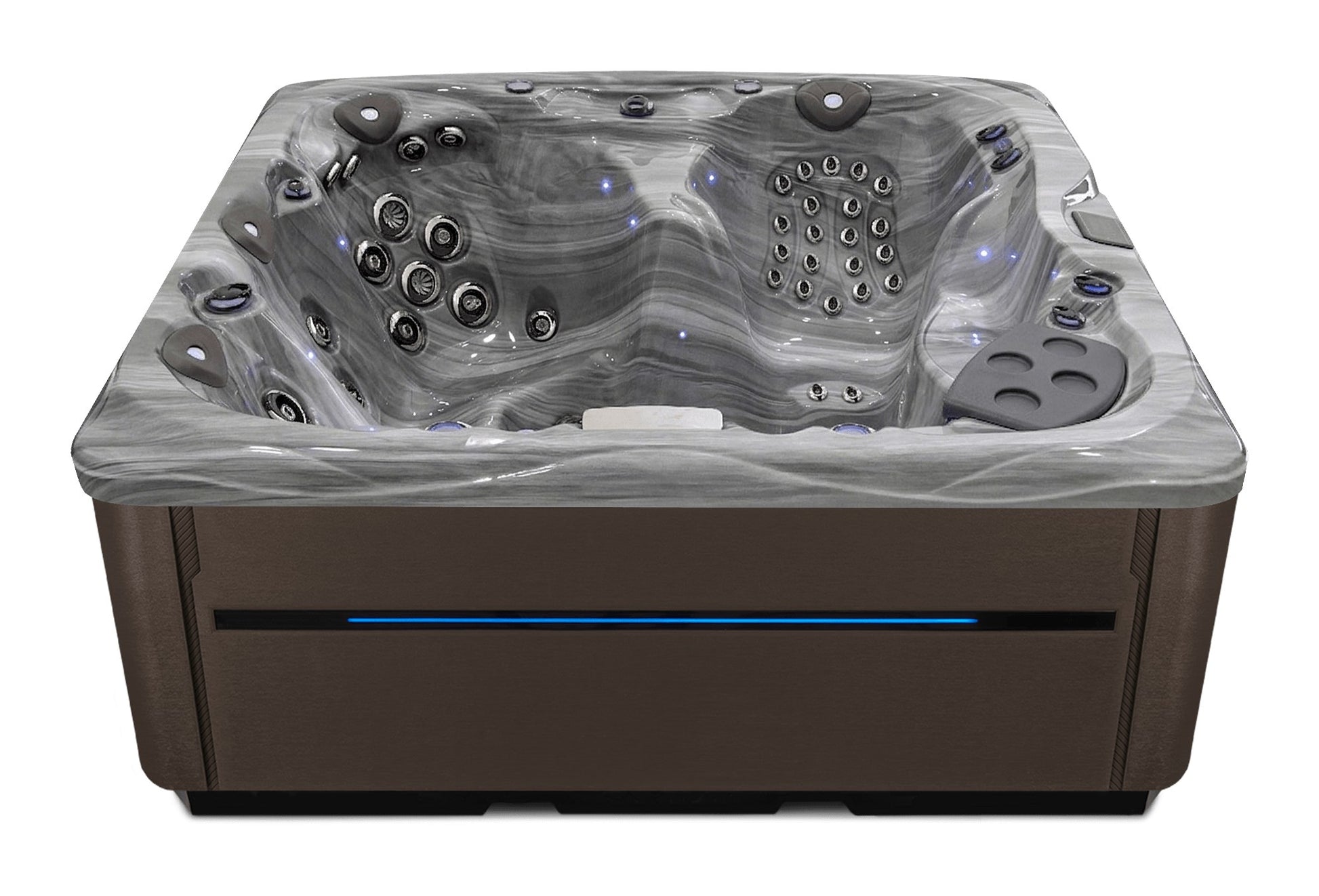 LSX 30 hot tub - Storm Cloud shell with Dark Walnut cabinet