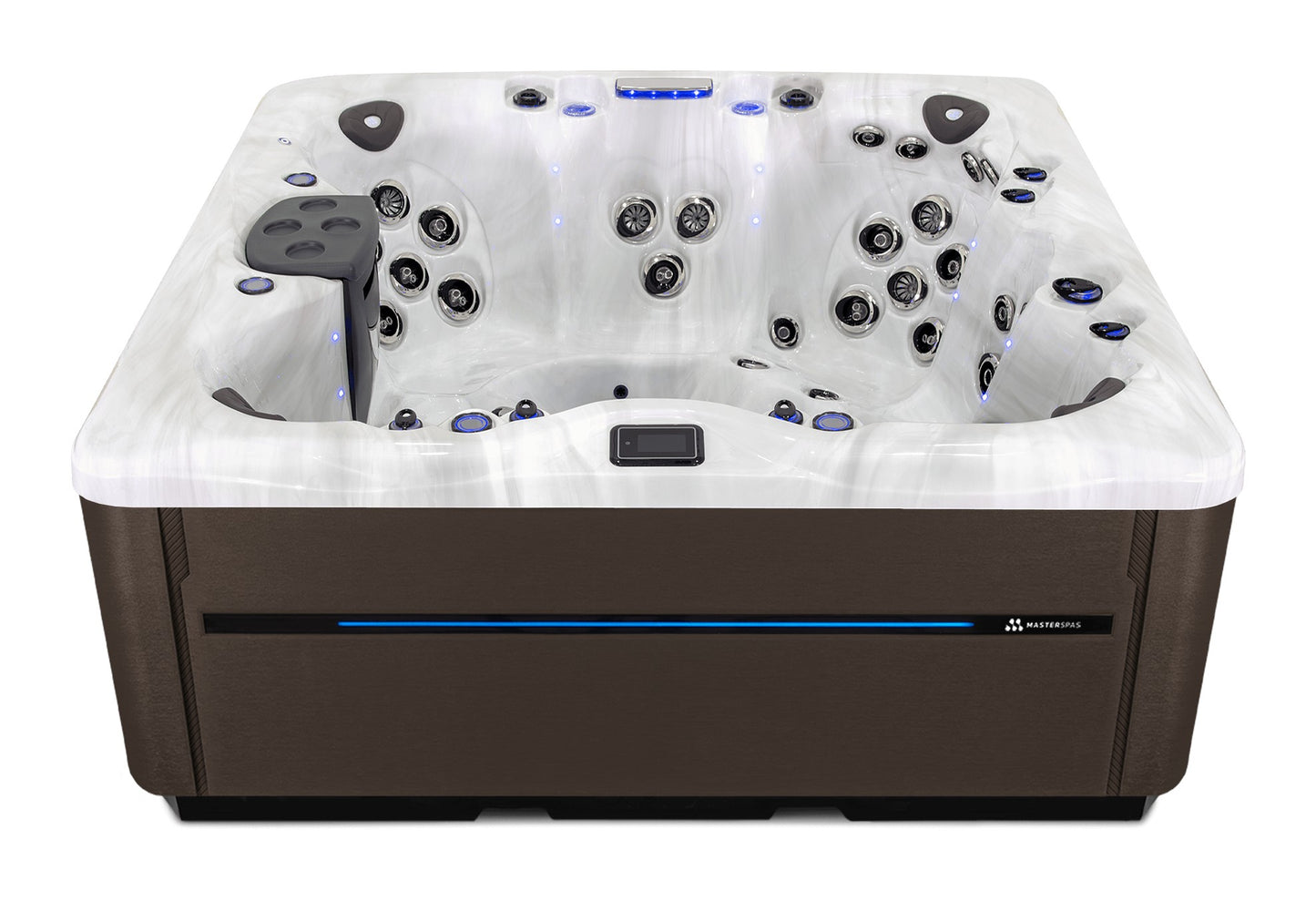 LSX 850 hot tub - Sterling Silver (Standard) shell with DuraMaster Dark Walnut cabinet