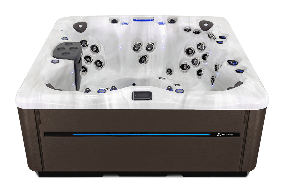 LSX 850 hot tub - Sterling Silver (Standard) shell with DuraMaster Dark Walnut cabinet