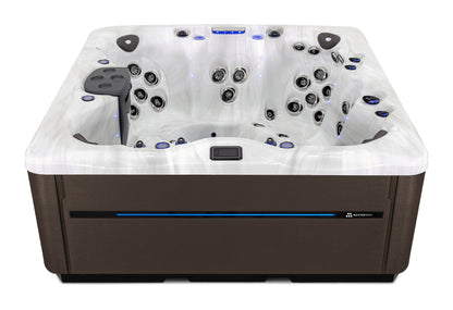 LSX 850 hot tub - Sterling Silver (Standard) shell with DuraMaster Dark Walnut cabinet