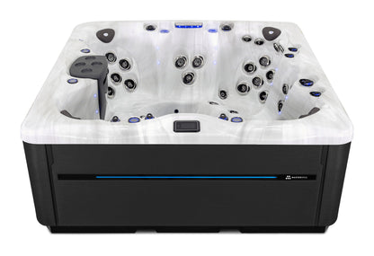 LSX 850 hot tub - Sterling Silver (Standard) shell with DuraMaster Midnight cabinet