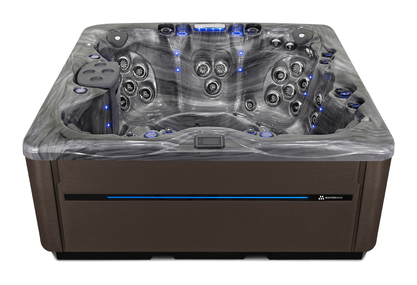 LSX 850 hot tub - Storm Cloud (Optional) shell with DuraMaster Dark Walnut cabinet