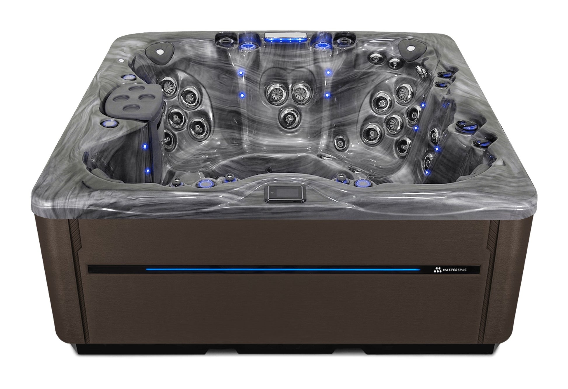 LSX 850 hot tub - Storm Cloud (Optional) shell with DuraMaster Dark Walnut cabinet