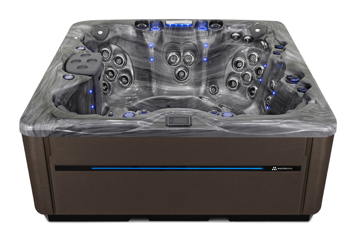 LSX 850 hot tub - Storm Cloud (Optional) shell with DuraMaster Dark Walnut cabinet