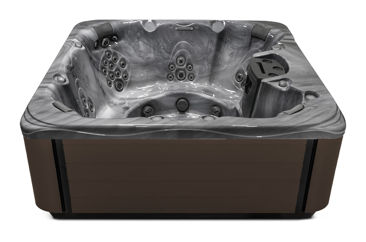 Precision 8 hot tub - Storm Cloud shell with Dark Walnut cabinet