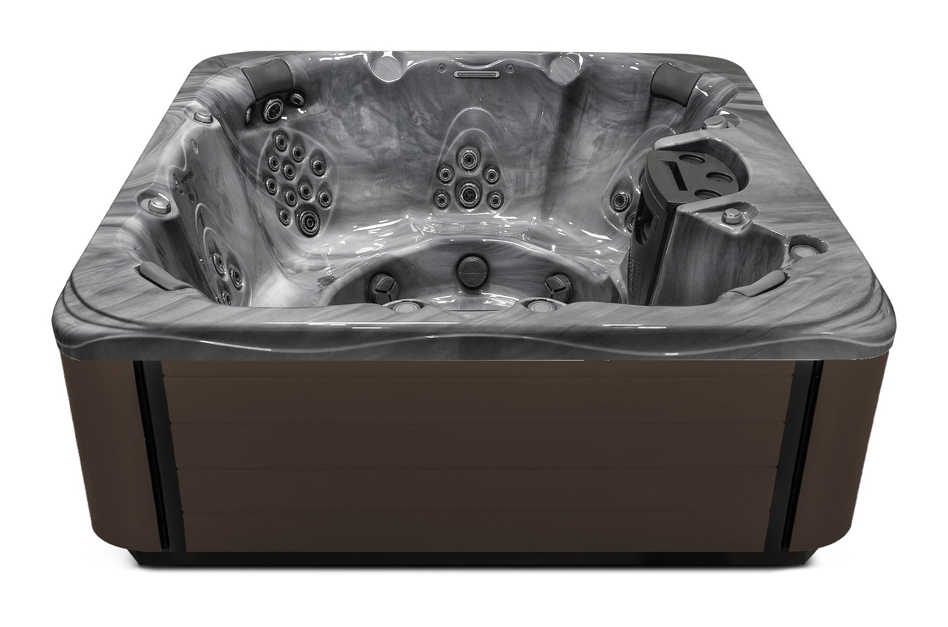 Precision 8 hot tub - Storm Cloud shell with Dark Walnut cabinet