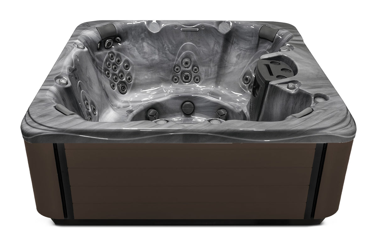 Precision 8 hot tub - Storm Cloud shell with Dark Walnut cabinet