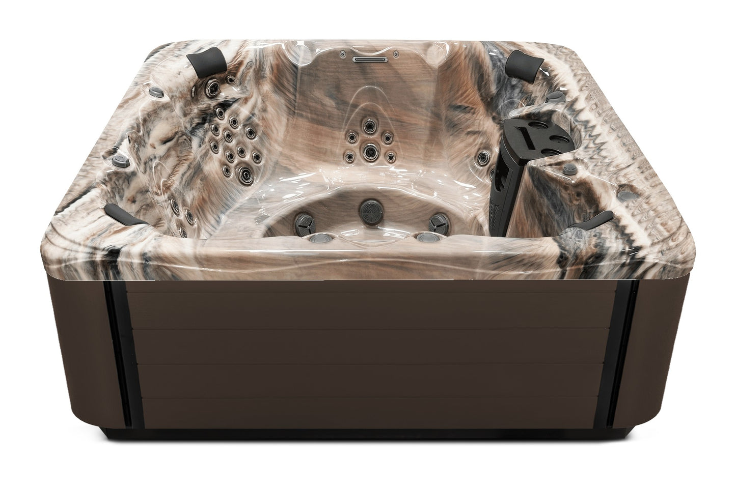 Precision 8 hot tub - Tuscan Sun shell with Dark Walnut cabinet