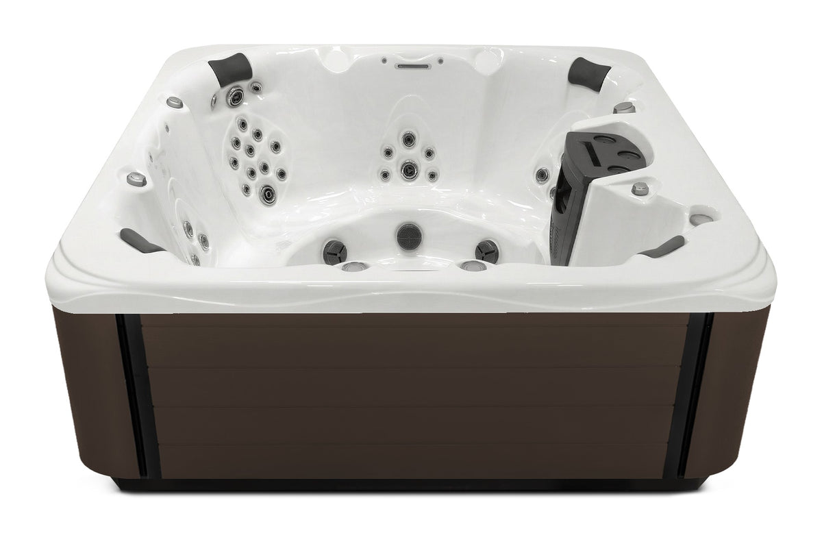 Precision 8 hot tub - White shell with Dark Walnut cabinet