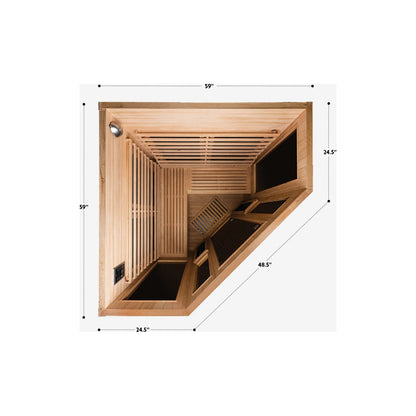 MP3C Sweaty GOAT corner infrared sauna - top view with dimensions