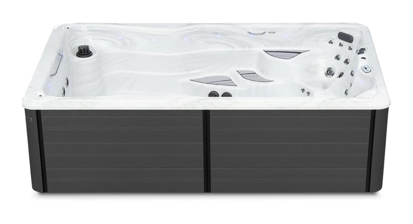 Therapool 13 swim spa - Sterling Silver shell with Graphite cabinet