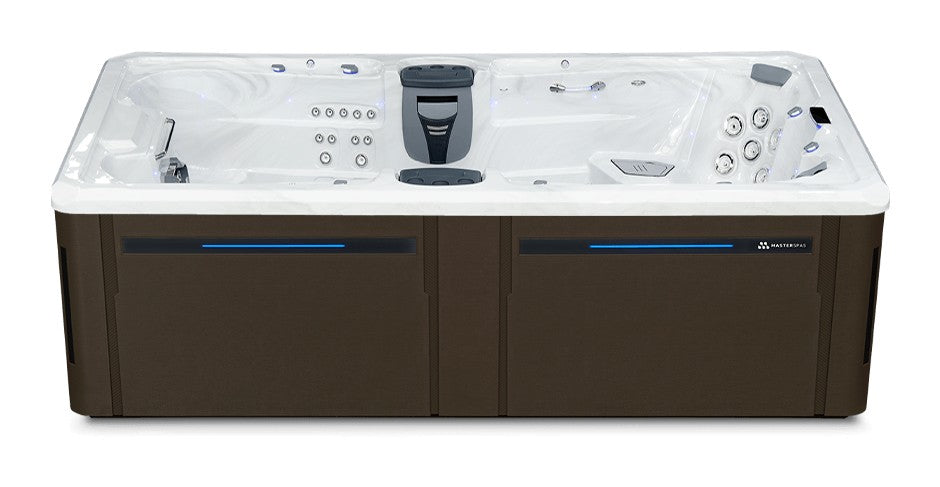 Trainer 15 D swim spa - Sterling Silver (Standard) shell with DuraMaster Dark Walnut (Standard) cabinet