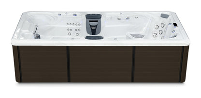 Trainer 15 swim spa - Sterling Silver shell with Walnut cabinet