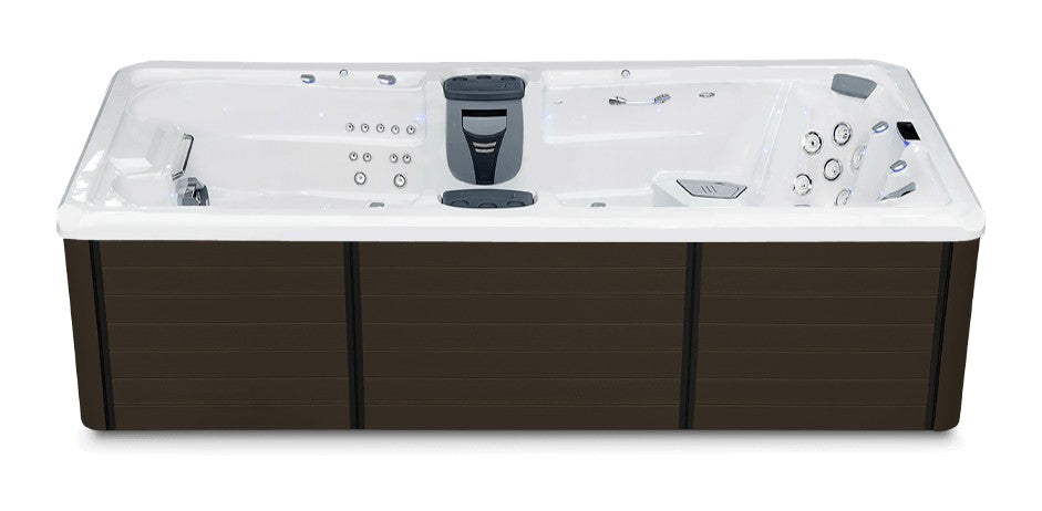 Trainer 15 swim spa - White shell with Walnut cabinet