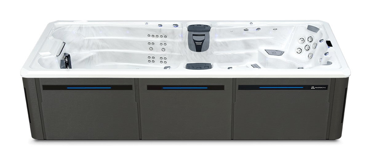 Trainer 19 D MAX swim spa - Sterling Silver (Standard) shell with DuraMaster Graphite (Standard) cabinet