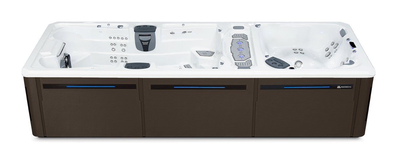 Trainer 21 D swim spa - White (Standard) shell with DuraMaster Dark Walnut (Standard) cabinet