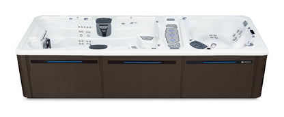 Trainer 21 D swim spa - White (Standard) shell with DuraMaster Dark Walnut (Standard) cabinet
