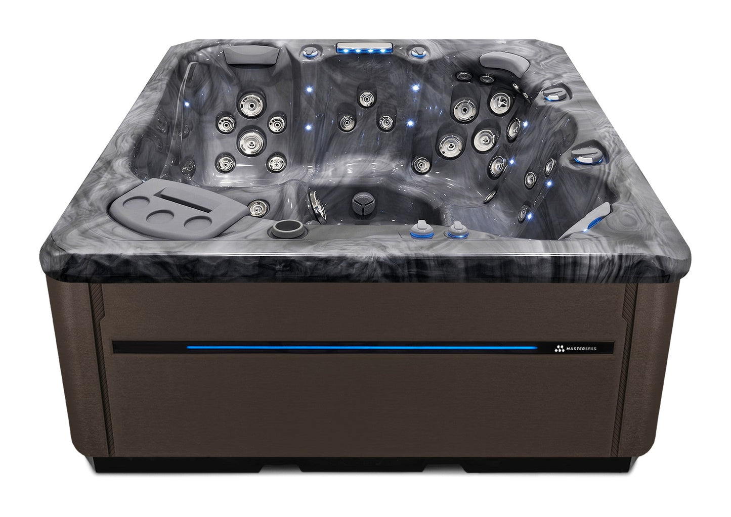 TS 7.2 hot tub - Storm Cloud shell with Dark Walnut cabinet