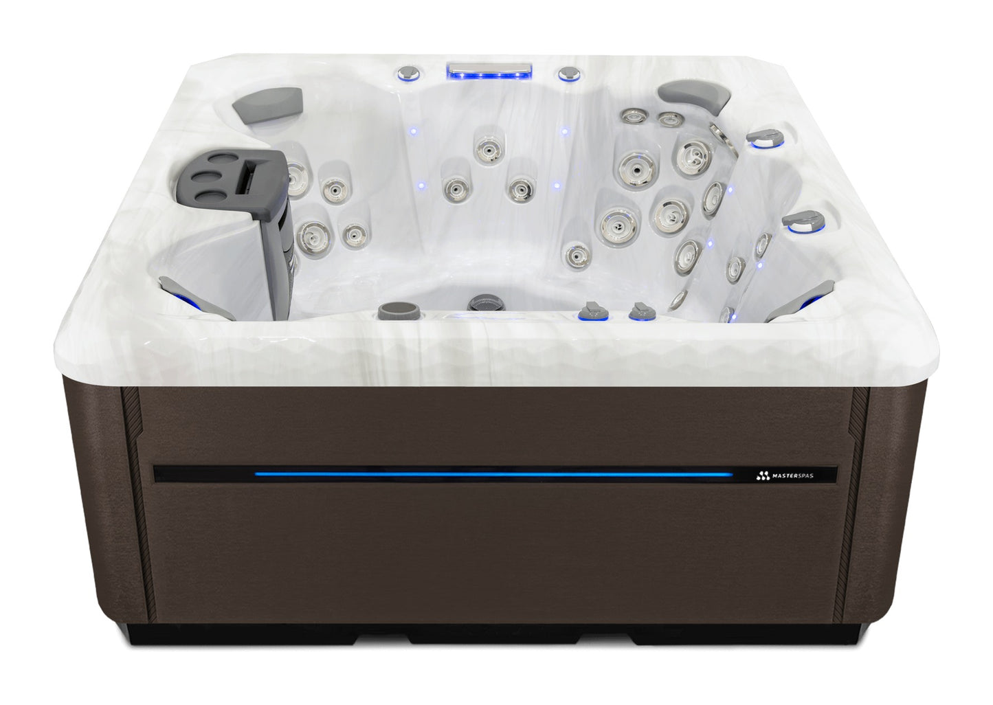 Twilight Spas TS 7.25 hot tub - Sterling Silver shell with Dark Walnut skirting