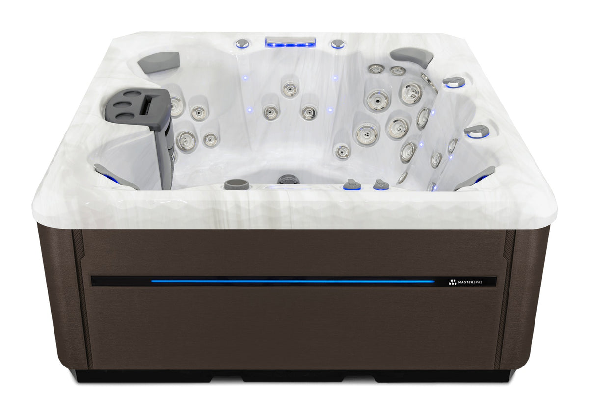 Twilight Spas TS 7.25 hot tub - Sterling Silver shell with Dark Walnut skirting
