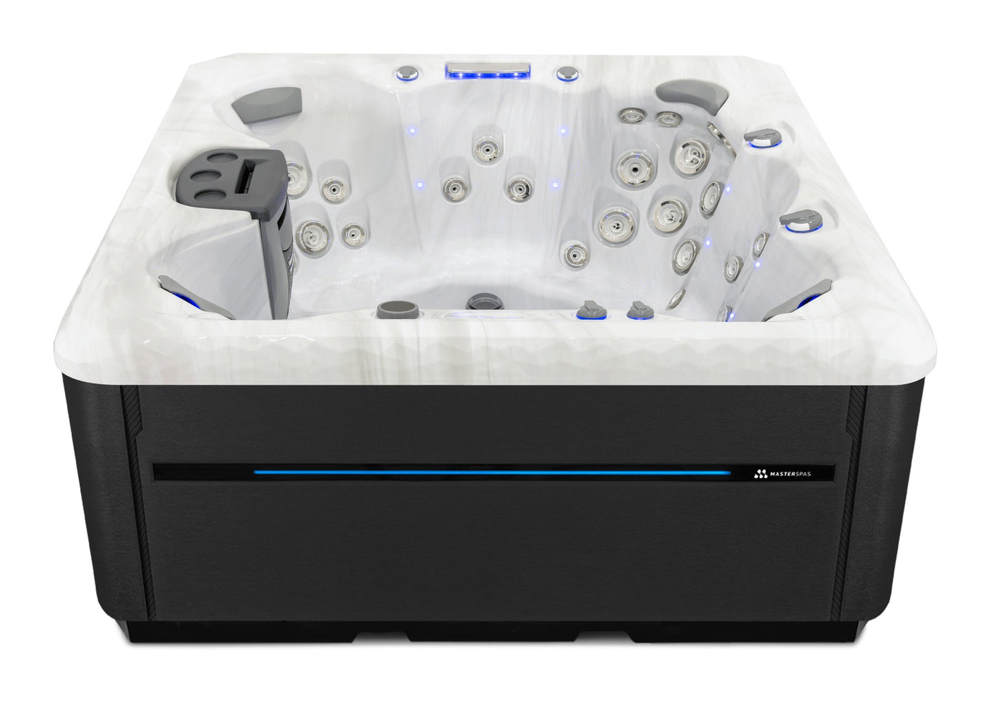 Twilight Spas TS 7.25 hot tub - Sterling Silver shell with Midnight skirting