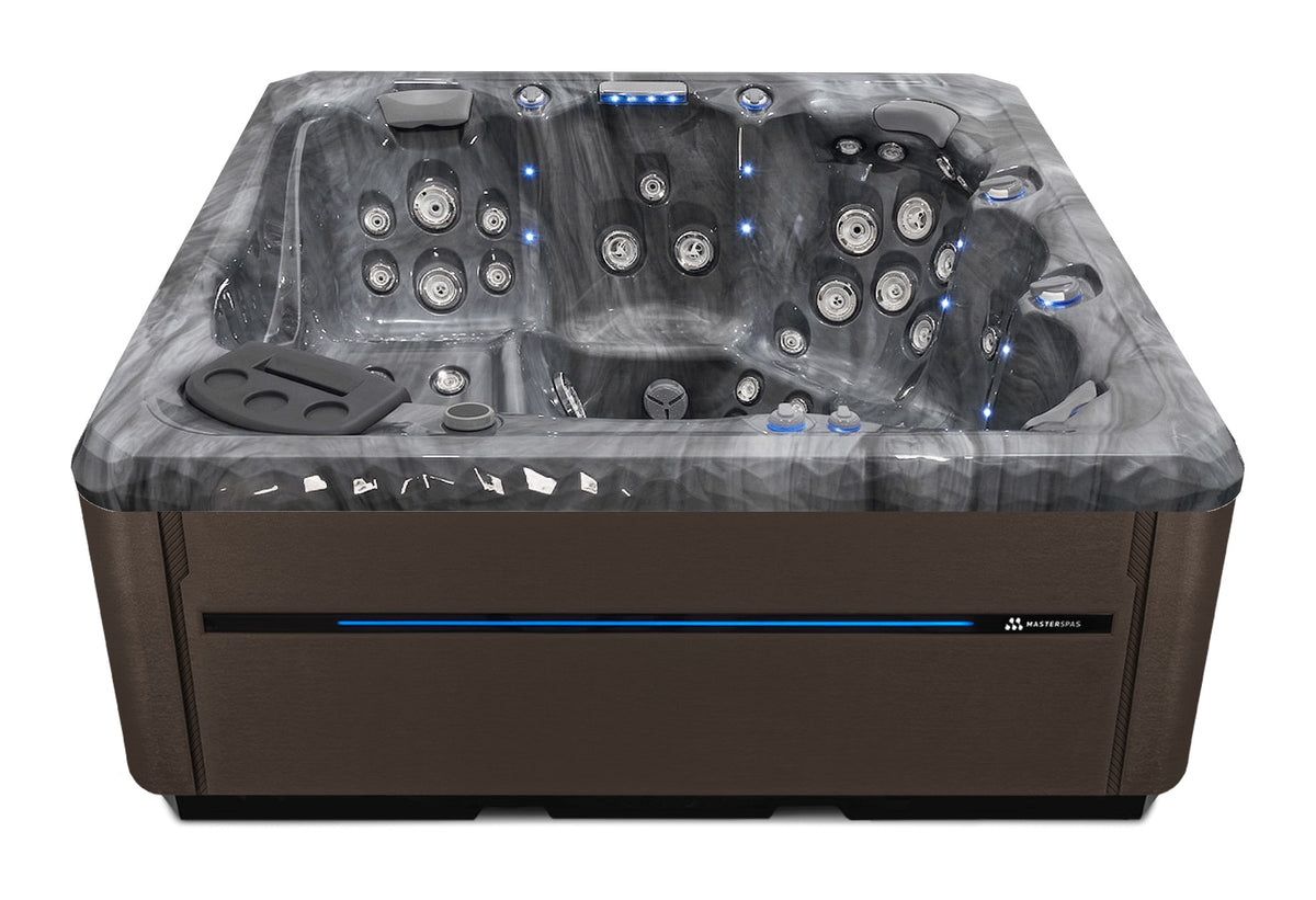 TS 8.2 hot tub - Storm Cloud shell with Dark Walnut cabinet