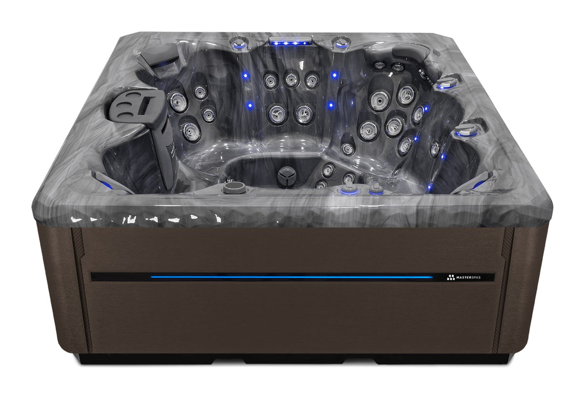 TS 8.25 hot tub - Storm Cloud shell with Dark Walnut cabinet